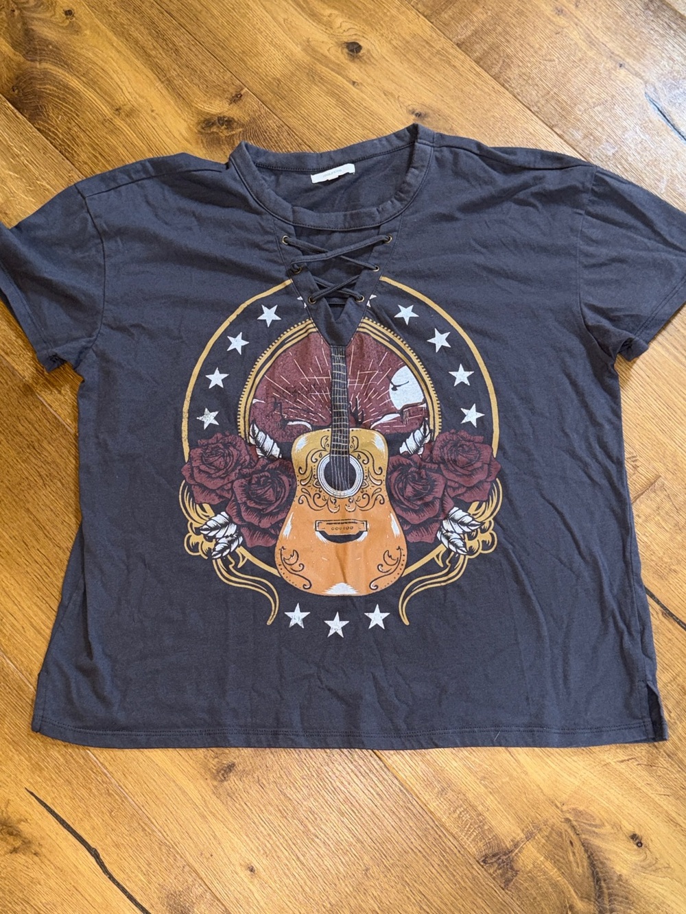 Maurices Black Lace-Up Guitar Graphic Tee